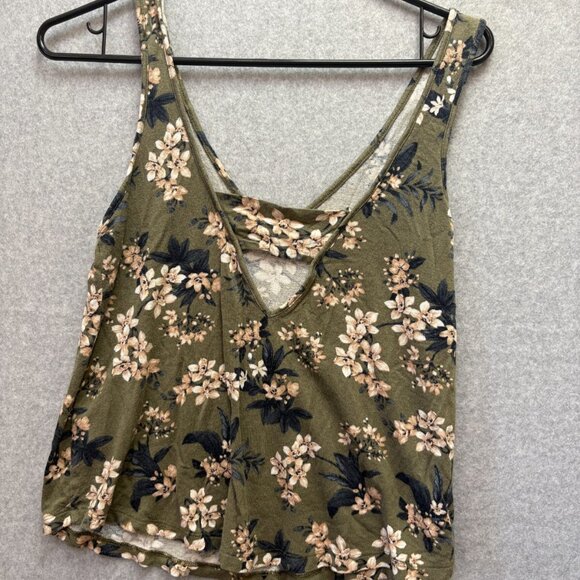 American Eagle Soft & Sexy Crepe Olive Green Floral Tank Top Small - Picture 1 of 5